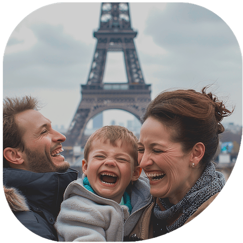 Travel in France Happy tourists traveling in Paris, France with travel medical insurance