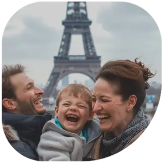 Travel in France Happy tourists traveling in Paris, France with travel medical insurance