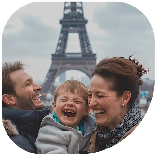 Travel in France Happy tourists traveling in Paris, France with travel medical insurance